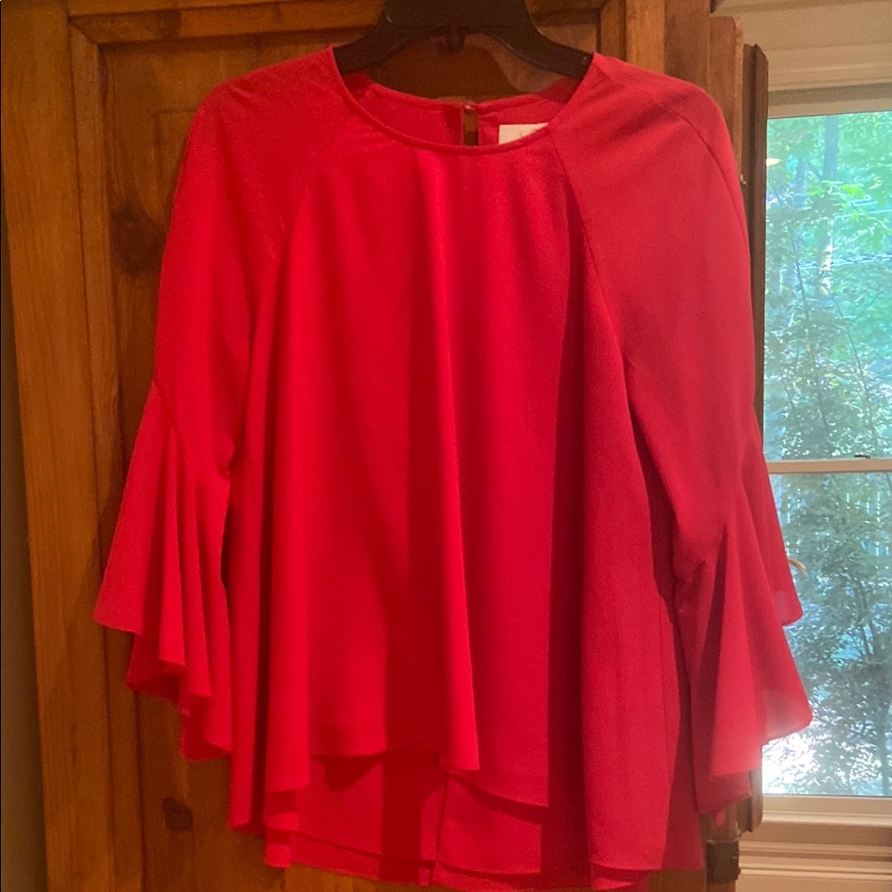 Badgley Mischka Red Bell Sleeve Blouse
